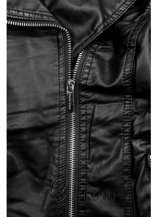 Černá koženková bunda s kožešinovým límcem