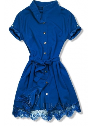 Kobaltově modré šaty s krajkovým lemem