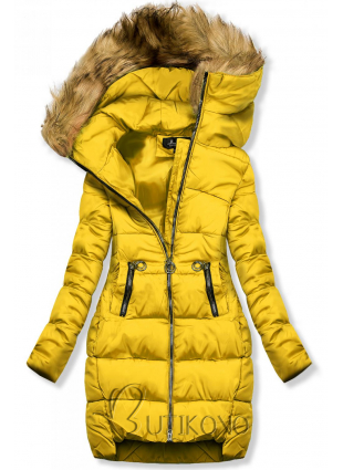 Žlutá zimní bunda s kapucí