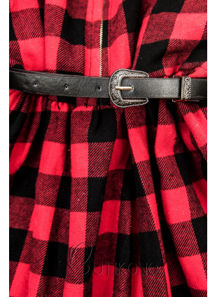 Červeno-černé flanelové šaty s páskem