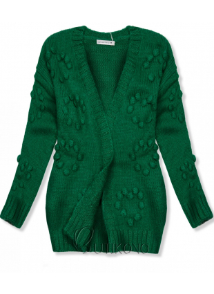 Zelený pletený svetr s bambulkami