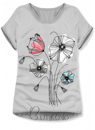 Šedé tričko s potiskem květů