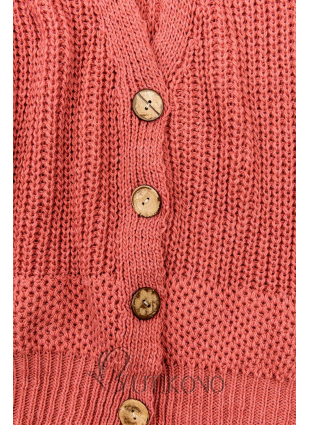Korálový pletený svetr na knoflíky