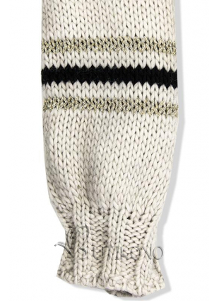 Béžový svetr s proužky na rukávech
