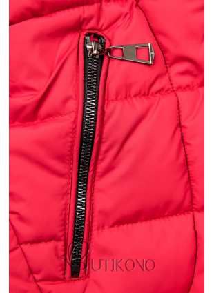 Červená prošívaná bunda s odnímatelnou kapucí