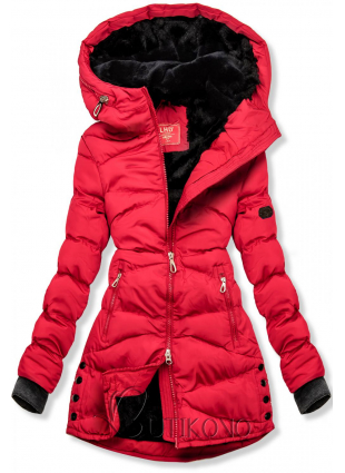 Červená zimní prošívaná bunda s plyšem