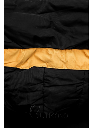 Černá bunda se žlutým lemem