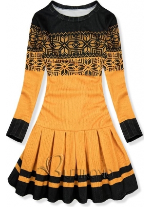Mustard šaty se zimním motivem