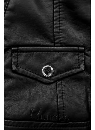 Černá koženková bunda s kapucí