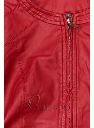 Červená koženková bunda s kapsami