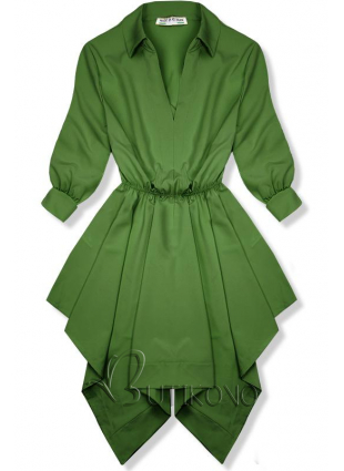 Zelené košilové šaty s asymetrickou sukní