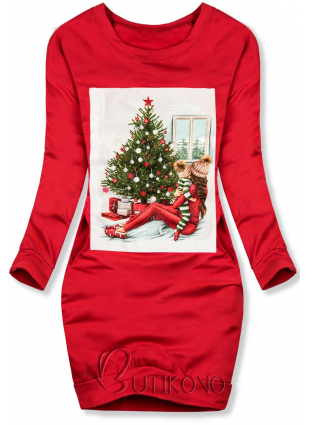 Červené šaty s vánočním motivem