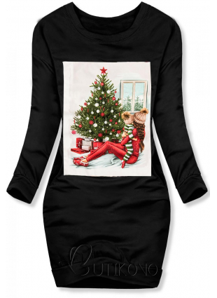 Černé šaty s vánočním motivem