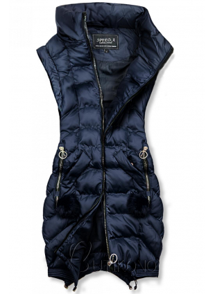 Tmavě modrá prodloužená zimní bunda/vesta