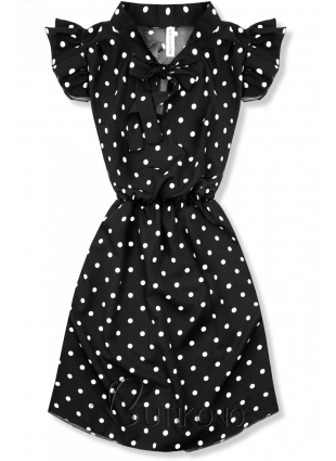 Černo-bílé puntíkované šaty s mašlí