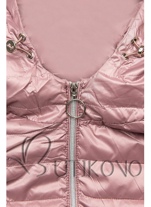 Růžová jarní prošívaná bunda s kapucí