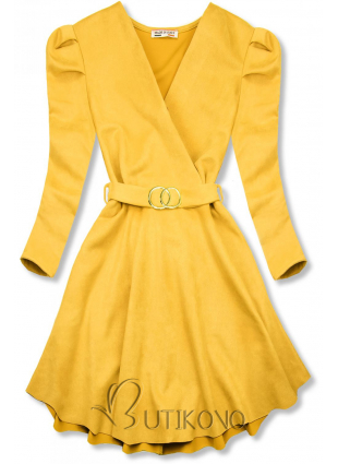 Žluté šaty s nabíranými rukávy