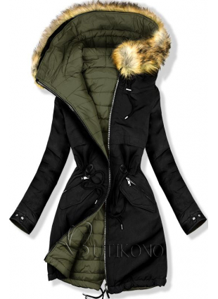 Oboustranná zimní bunda černá/khaki
