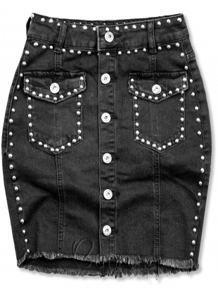 Černá jeans sukně se stříbrnými nýty
