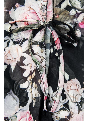 Černé květinové šaty s volány a krajkou