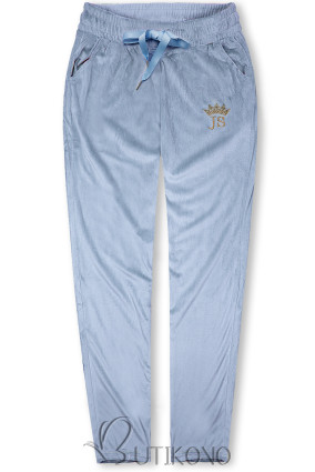 Světle modré sametové teplákové kalhoty