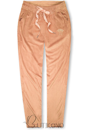 Meruňkové sametové teplákové kalhoty