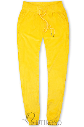 Žluté kalhoty se šněrováním v pase