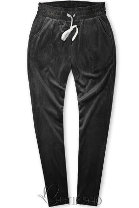 Černé ležérní kalhoty s manšestrovým vzorem