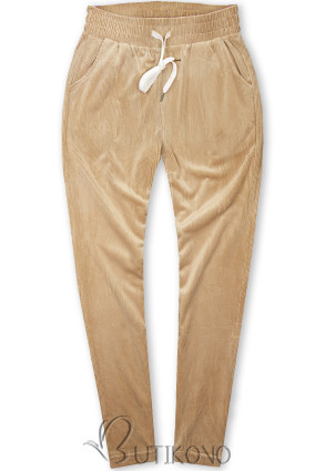 Světle hnědé ležérní kalhoty s manšestrovým vzorem