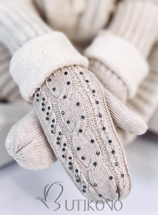 Zdobené dámské rukavice-palčáky světle béžové