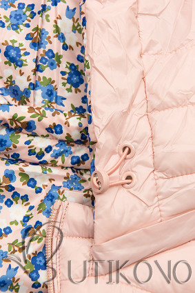 Oboustranná bunda s květinovým futrem světle růžová