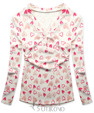 Tričko s potiskem srdíček bílá/růžová HEART10