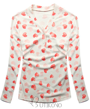 Tričko s potiskem srdíček bílá/růžová HEART3