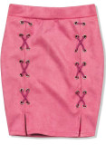 Růžová semišová sukně
