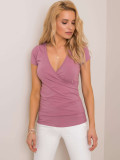 Růžové tričko s překládaným výstřihem