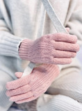 Rukavice s pleteným vzorem růžové