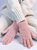 Rukavice s pleteným vzorem růžové