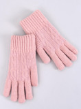 Rukavice s pleteným vzorem růžové
