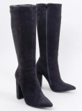 Černé vysoké semišové kozačky na podpatku