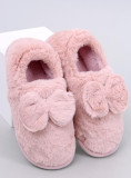 Růžové kožešinové papuče s mašlí