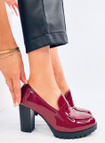 Dámské lodičky/mokasíny na podpatku vínově červené