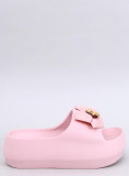 Růžové dámské gumové pantofle s mašlí