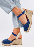 Sandály - espadrilky na klínovém podpatku modré
