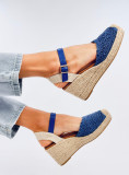 Sandály - espadrilky na klínovém podpatku modré