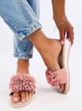 Růžové pantofle s květinovou aplikací