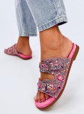 Dámské pantofle s kamínky růžové