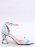 Světle modré sandály s barevným podpatkem
