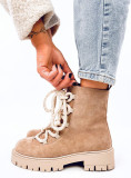 Béžové kotníkové kozačky s hrubými tkaničkami