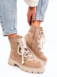 Béžové kotníkové kozačky s hrubými tkaničkami
