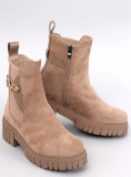 Semišové kotníkové kozačky na platformě béžové